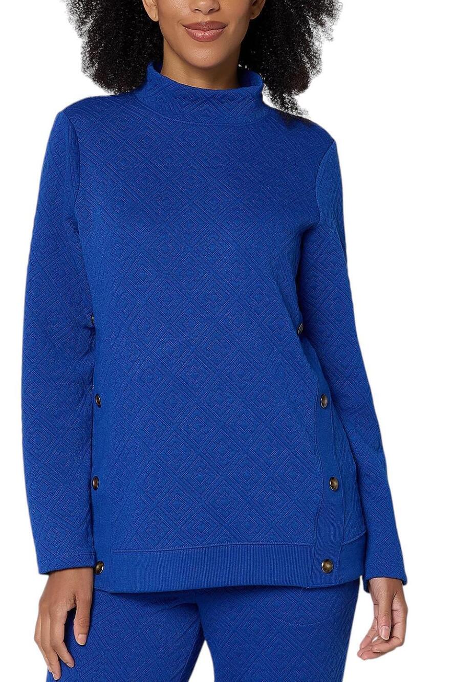 Denim & Co. Women's Jacquard Mock Neck Top Blue - Plus